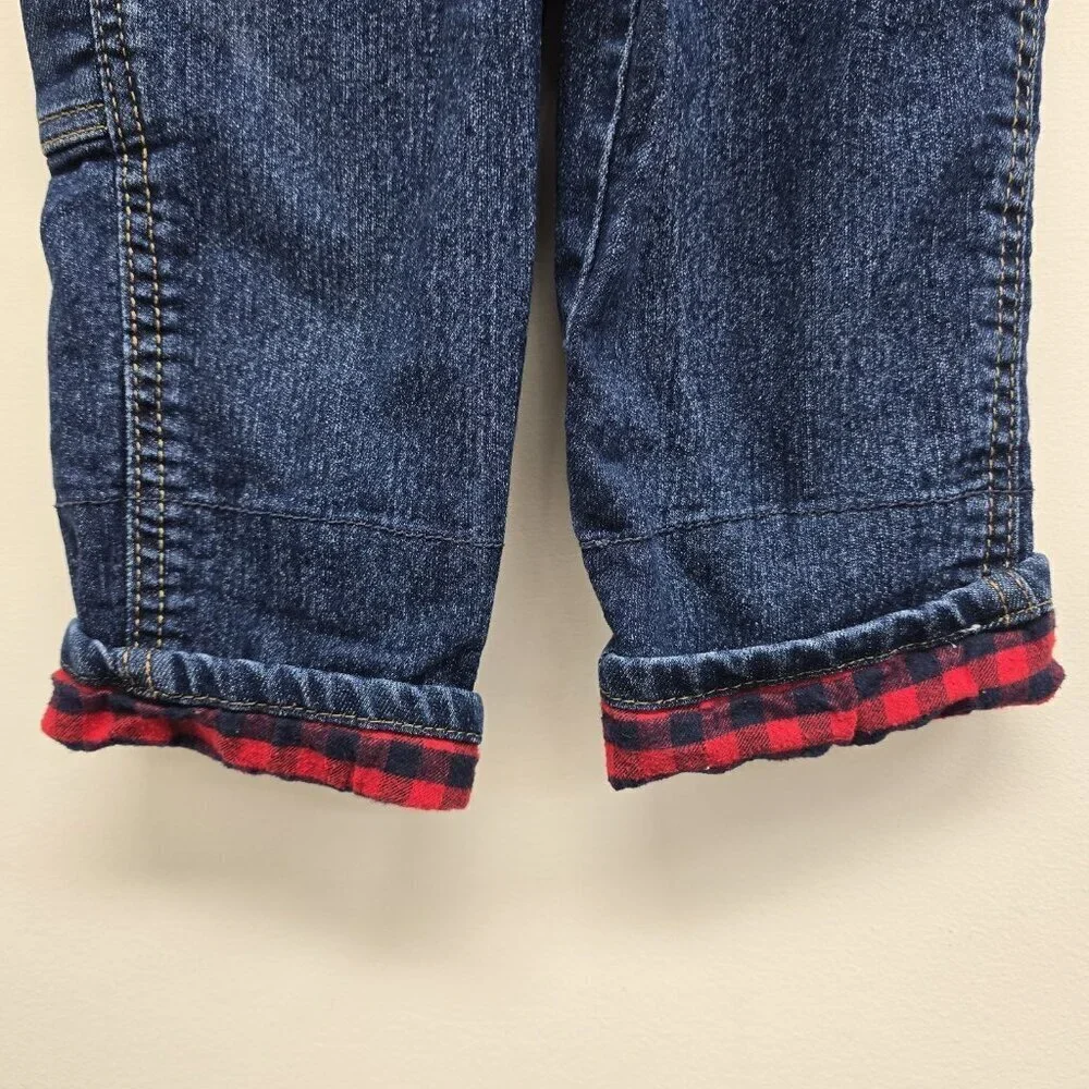 Oshkosh B’Gosh Bib Overalls Size 3T Plaid Cuffs Adjustable Straps Blue Denim